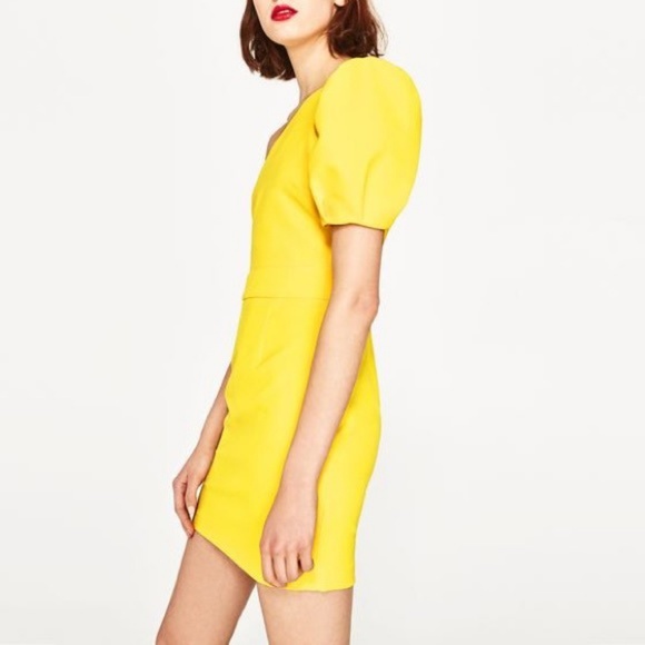 zara yellow one shoulder dress